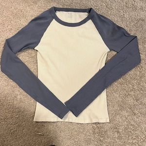 Brandy Melville long sleeve navy and cream shirt